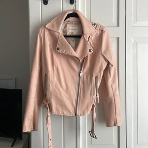 Pink faux leather moto jacket